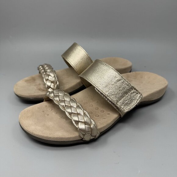 Vionic Womens Gold Slide Sandals 9 Jeanne Braided Slip-On Casual Summer Orthodic - Picture 3 of 8